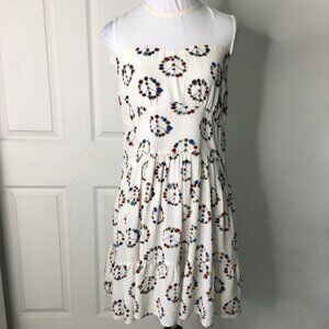 Sandro Womens Multicolor Floral Peace & Love Sign Open Flare Dress Size 6